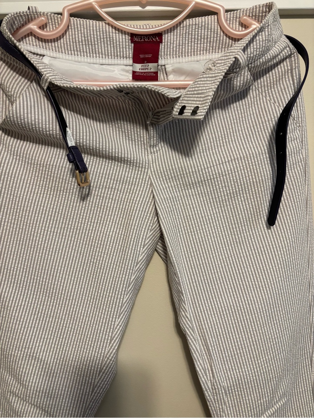 Merona Women Gray and White Seersucker Chinos